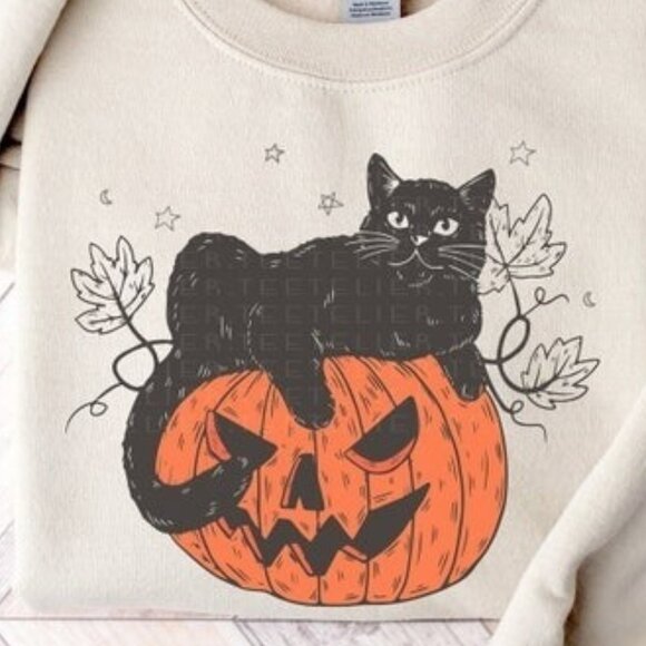 Cute Halloween Black Cat Sweatshirts, Spooky Pumpkin Halloween 99 - Picture 2 of 5
